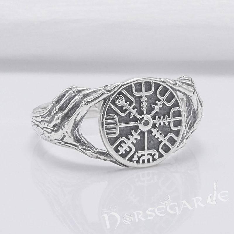 Handcrafted Odin's Grasp Vegvisir Ring - Sterling Silver - Norsegarde