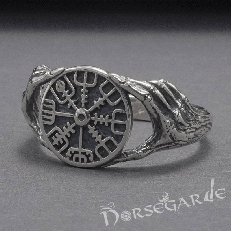 Handcrafted Odin's Grasp Vegvisir Ring - Sterling Silver - Norsegarde