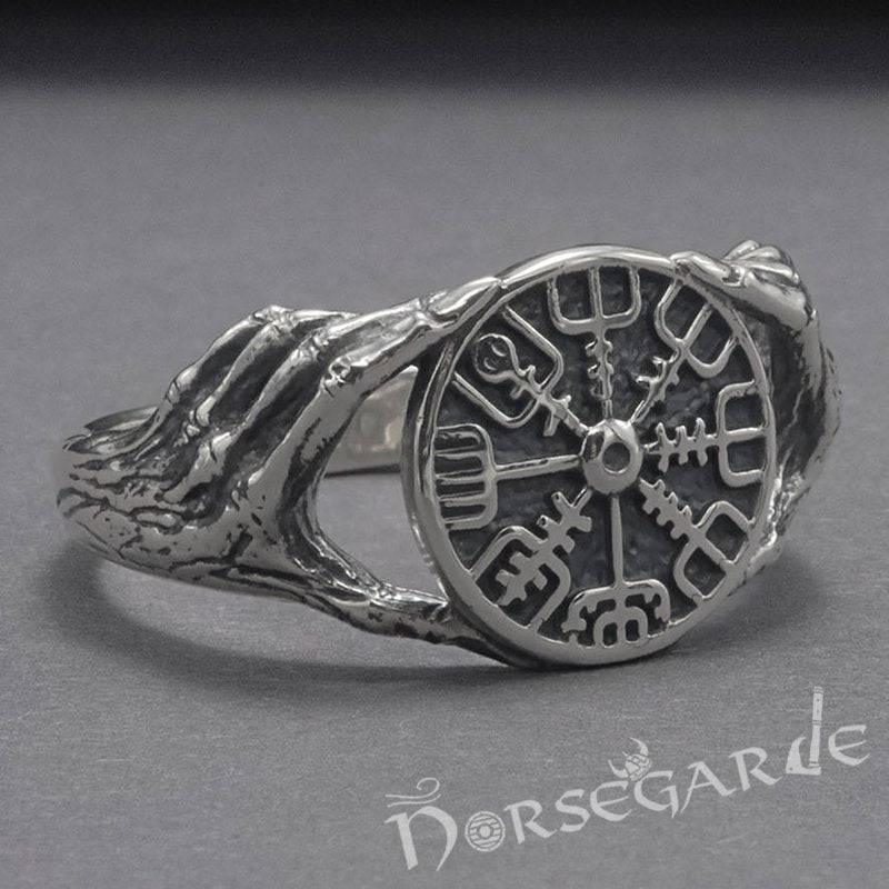 Handcrafted Odin's Grasp Vegvisir Ring - Sterling Silver - Norsegarde