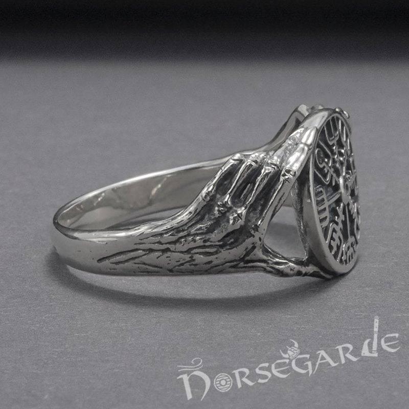 Handcrafted Odin's Grasp Vegvisir Ring - Sterling Silver - Norsegarde