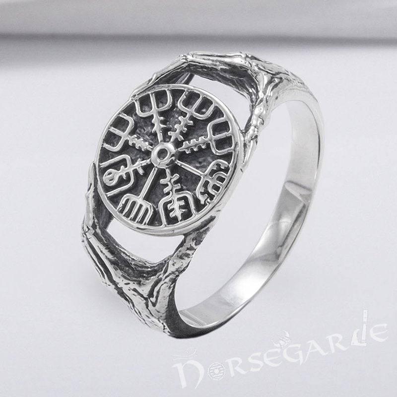 Handcrafted Odin's Grasp Vegvisir Ring - Sterling Silver - Norsegarde