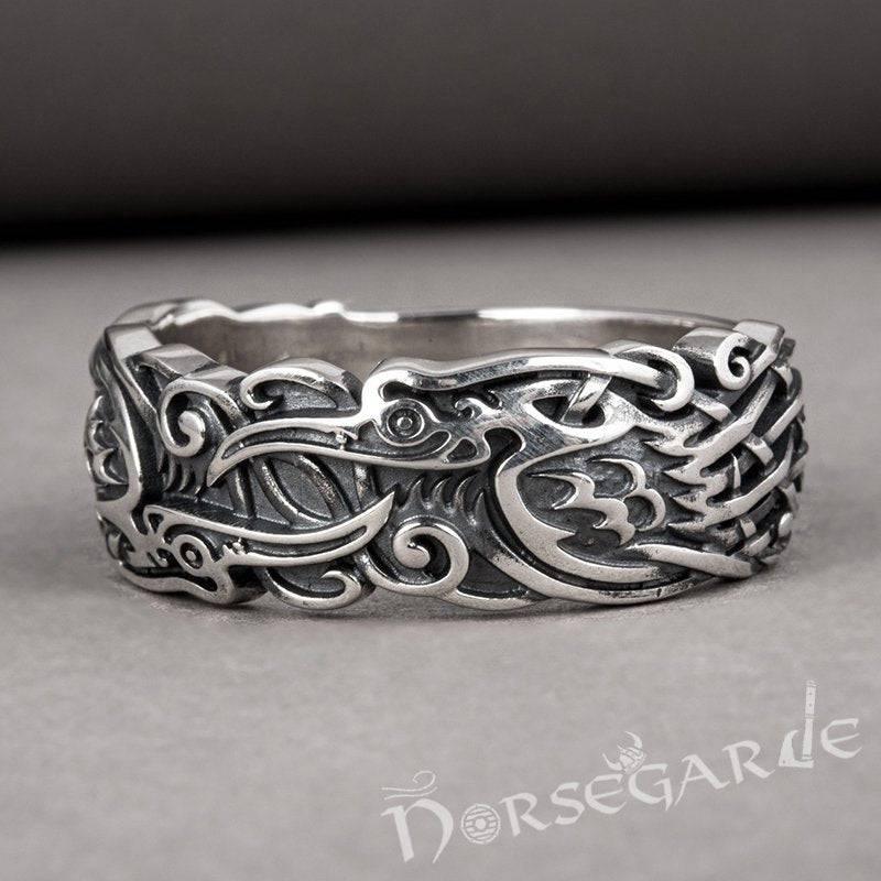 Handcrafted Odin's Ravens Band - Sterling Silver - Norsegarde