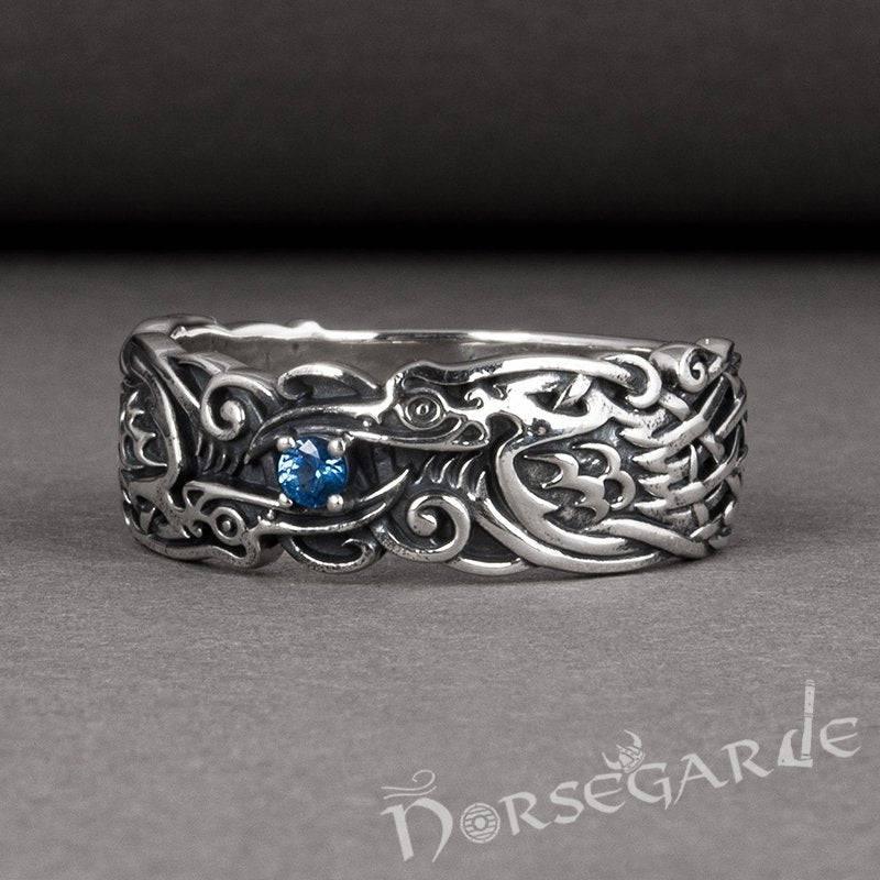 Handcrafted Odin's Ravens Gemmed Band - Sterling Silver - Norsegarde