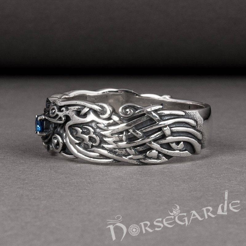 Handcrafted Odin's Ravens Gemmed Band - Sterling Silver - Norsegarde