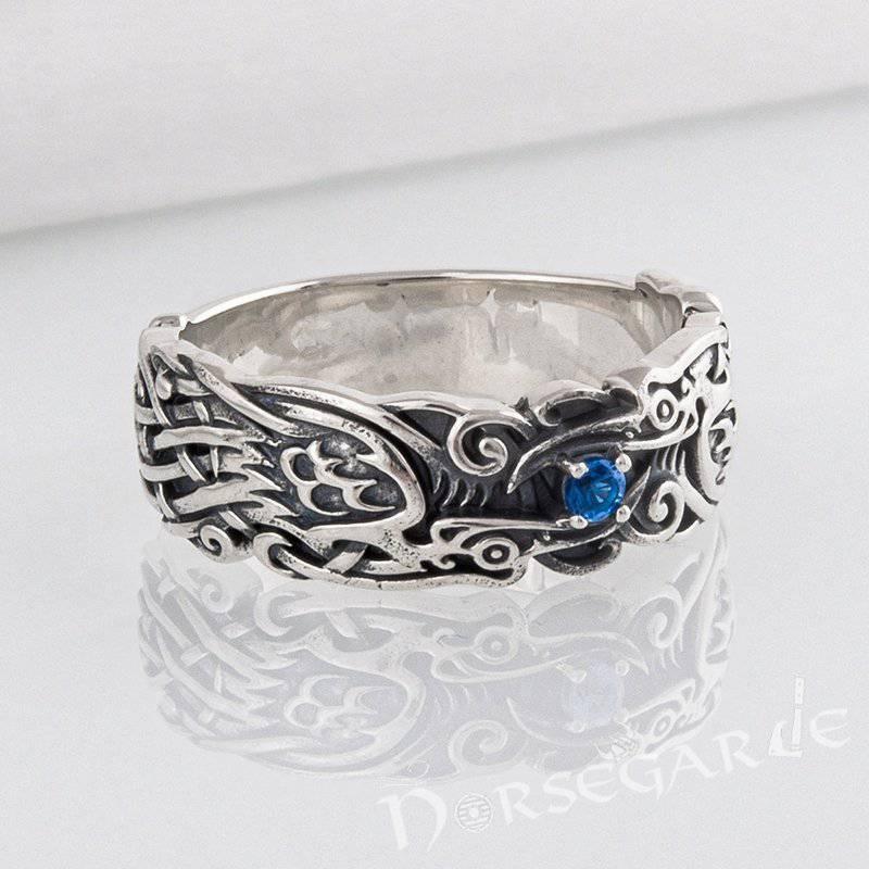 Handcrafted Odin's Ravens Gemmed Band - Sterling Silver - Norsegarde