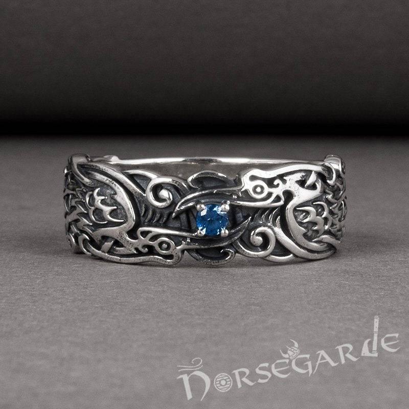 Handcrafted Odin's Ravens Gemmed Band - Sterling Silver - Norsegarde