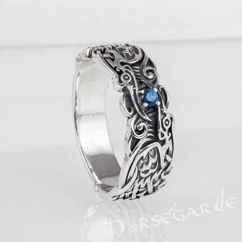 Handcrafted Odin's Ravens Gemmed Band - Sterling Silver - Norsegarde