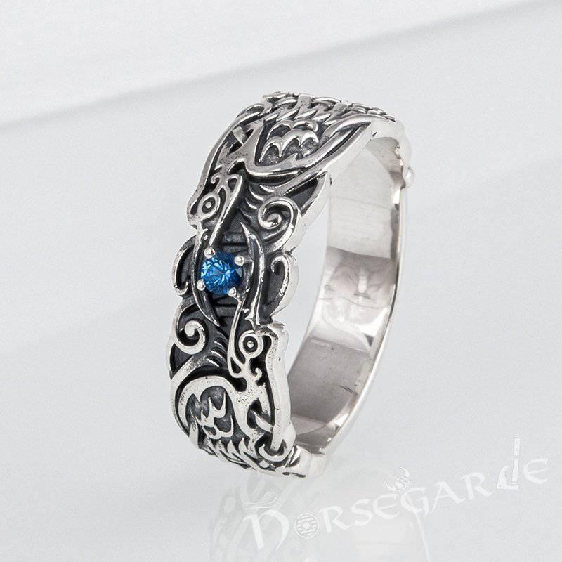 Handcrafted Odin's Ravens Gemmed Band - Sterling Silver - Norsegarde