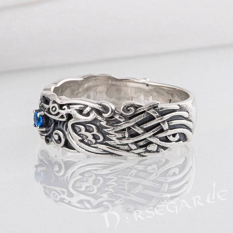 Handcrafted Odin's Ravens Gemmed Band - Sterling Silver - Norsegarde