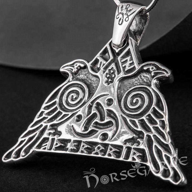 Handcrafted Odin's Ravens Pendant - Sterling Silver - Norsegarde