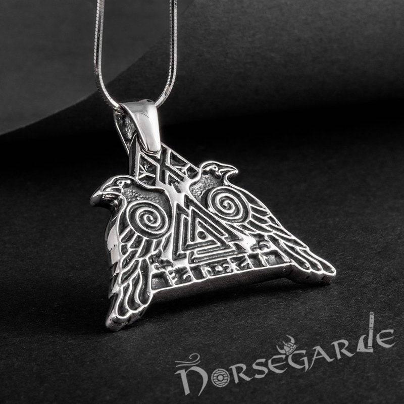 Handcrafted Odin's Ravens Pendant - Sterling Silver - Norsegarde
