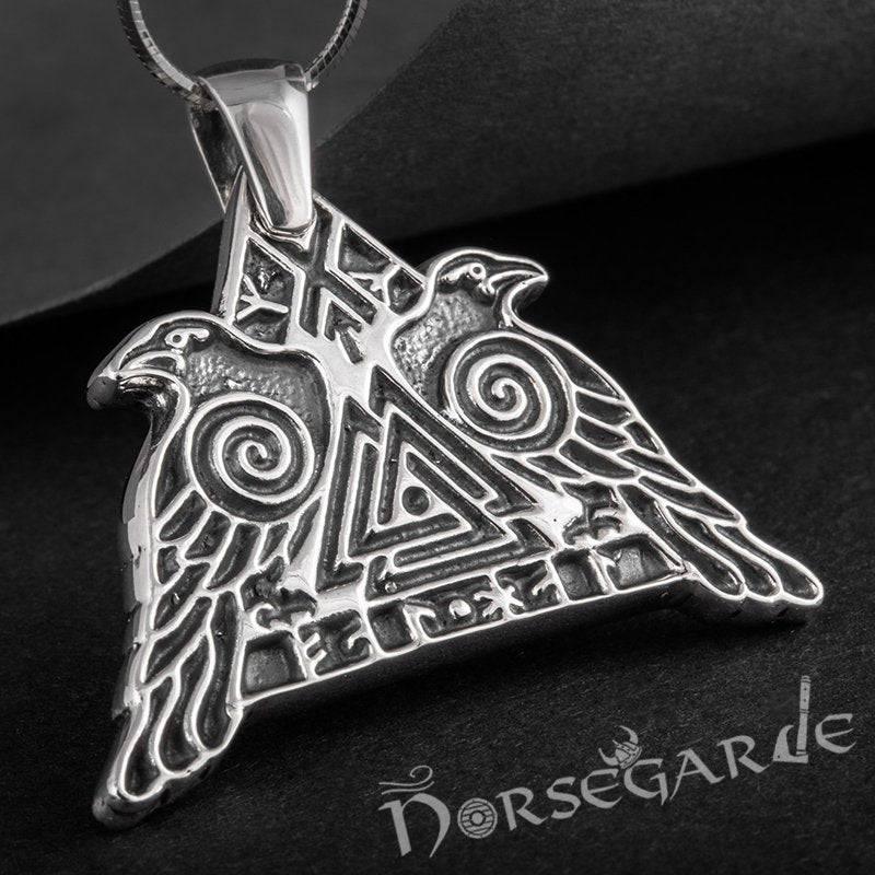 Handcrafted Odin's Ravens Pendant - Sterling Silver - Norsegarde