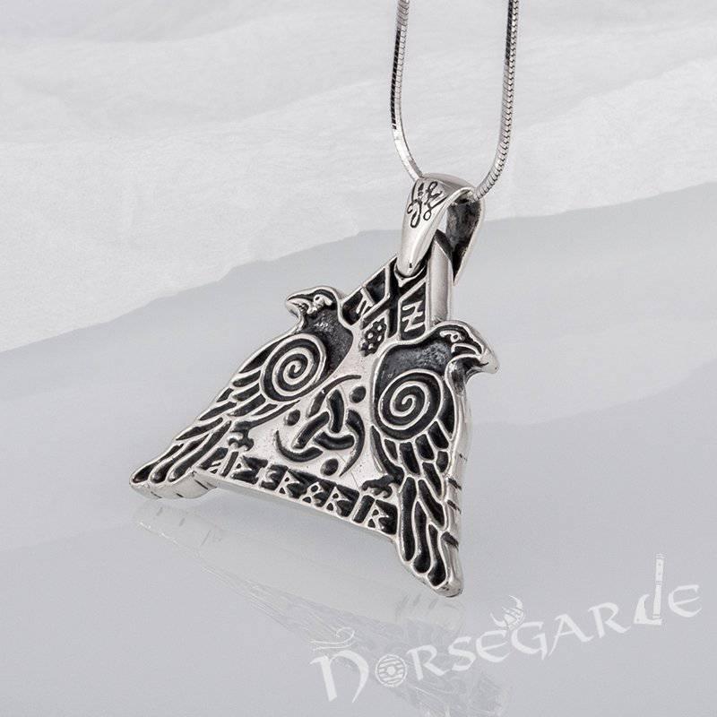 Handcrafted Odin's Ravens Pendant - Sterling Silver - Norsegarde