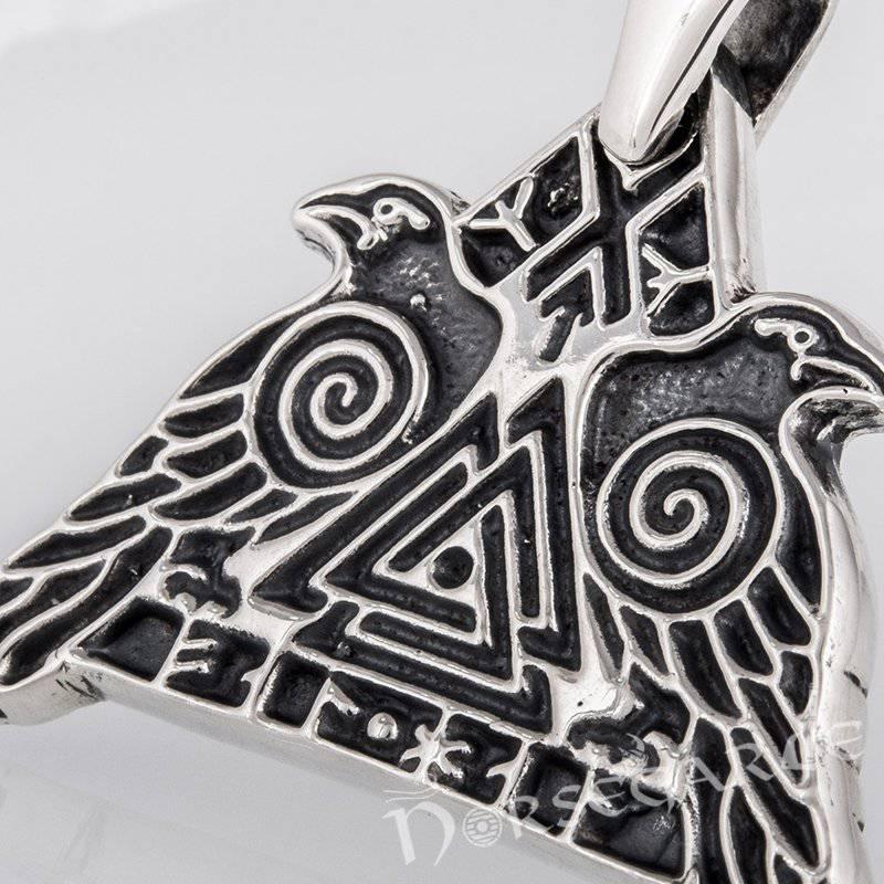Handcrafted Odin's Ravens Pendant - Sterling Silver - Norsegarde