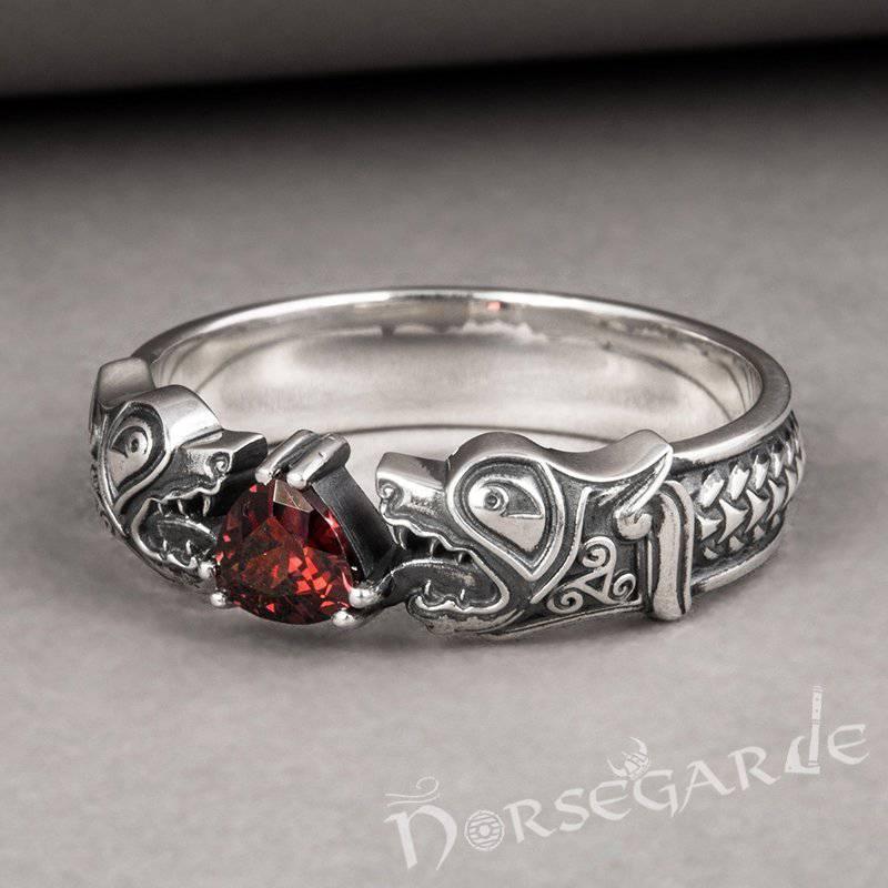 Handcrafted Odin's Wolves Gemmed Band - Sterling Silver - Norsegarde