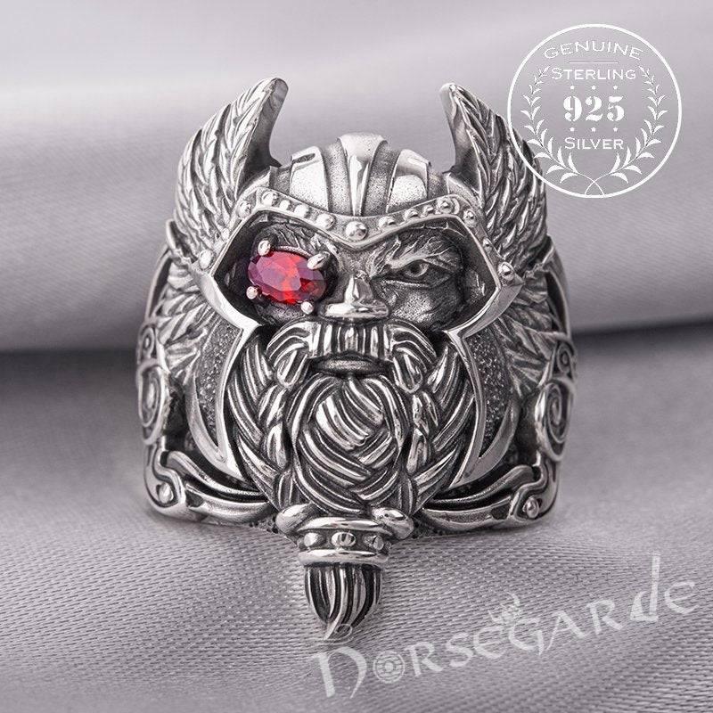 Viking Odin Ring STERLING SILVER Handmade Norse Ring with Gem