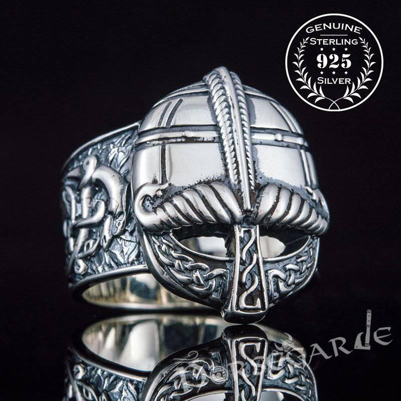 Handcrafted Ornamental Helm Ring - Sterling Silver - Norsegarde