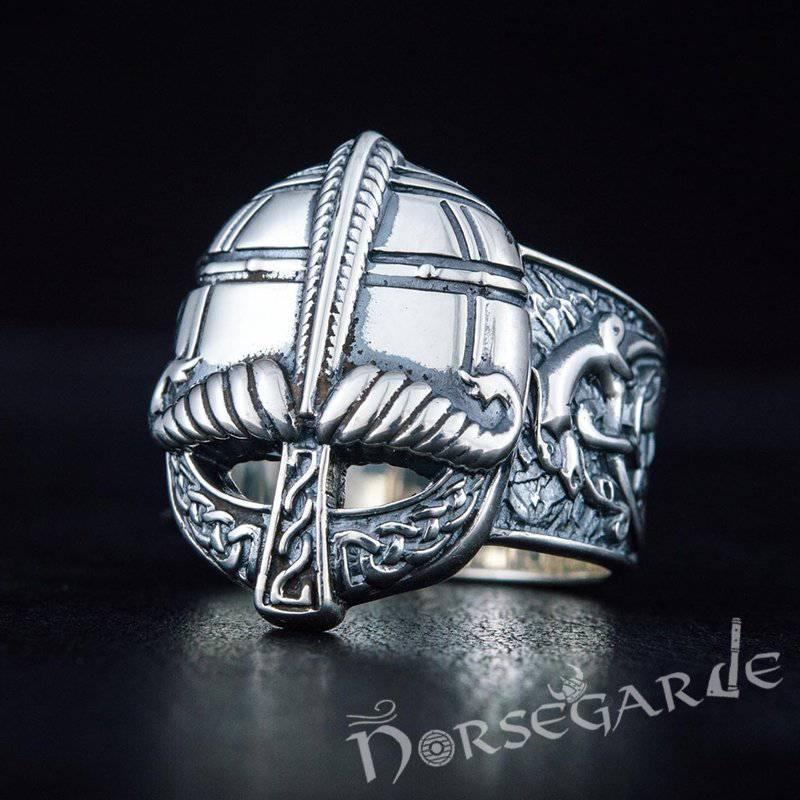 Handcrafted Ornamental Helm Ring - Sterling Silver - Norsegarde