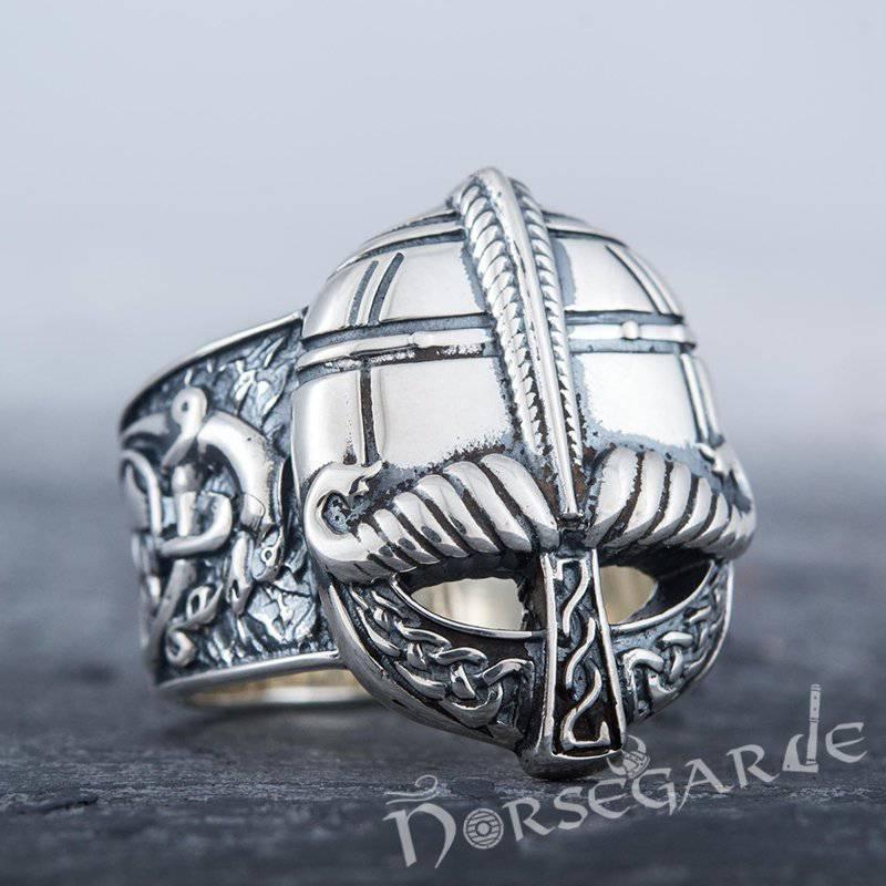 Handcrafted Ornamental Helm Ring - Sterling Silver - Norsegarde
