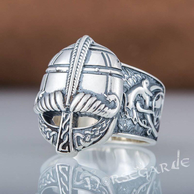 Handcrafted Ornamental Helm Ring - Sterling Silver - Norsegarde