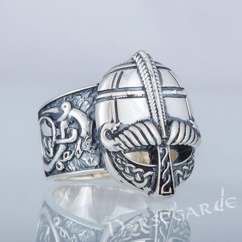 Handcrafted Ornamental Helm Ring - Sterling Silver - Norsegarde