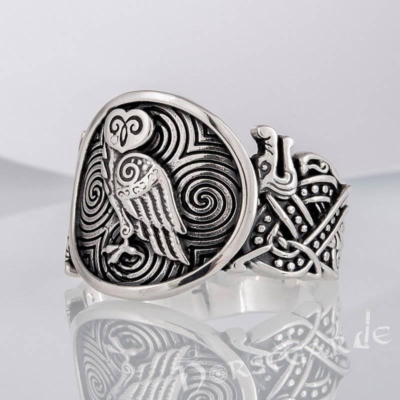 Handcrafted Owl Jellinge Style Ring - Sterling Silver - Norsegarde