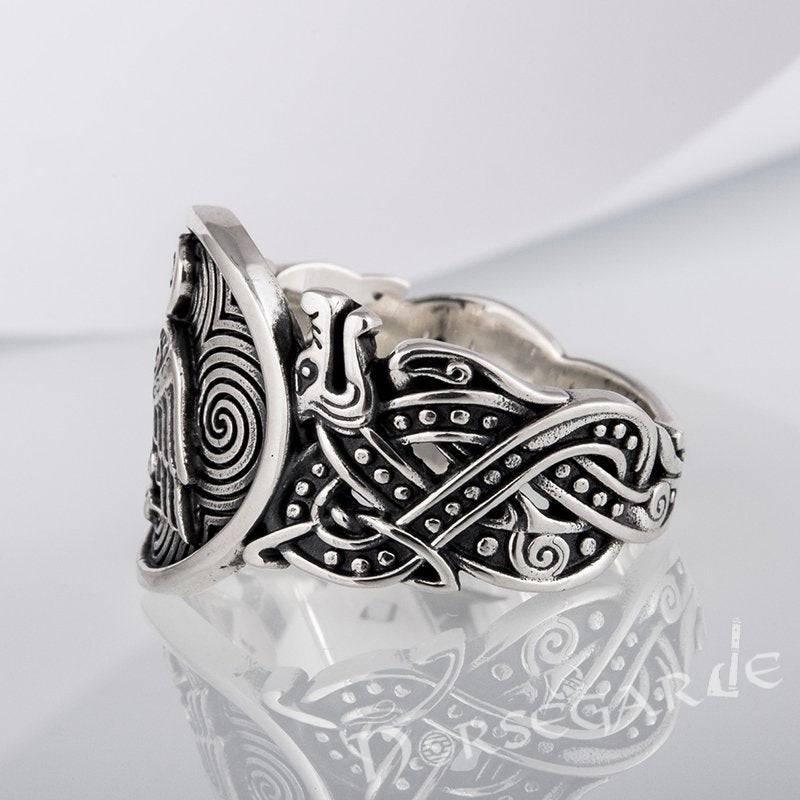 Handcrafted Owl Jellinge Style Ring - Sterling Silver - Norsegarde