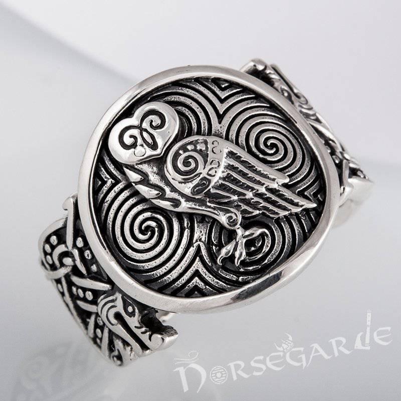 Handcrafted Owl Jellinge Style Ring - Sterling Silver - Norsegarde