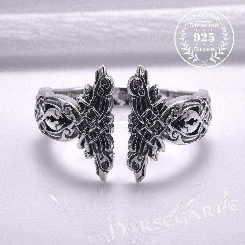 Handcrafted Perched Ravens Band - Sterling Silver - Norsegarde