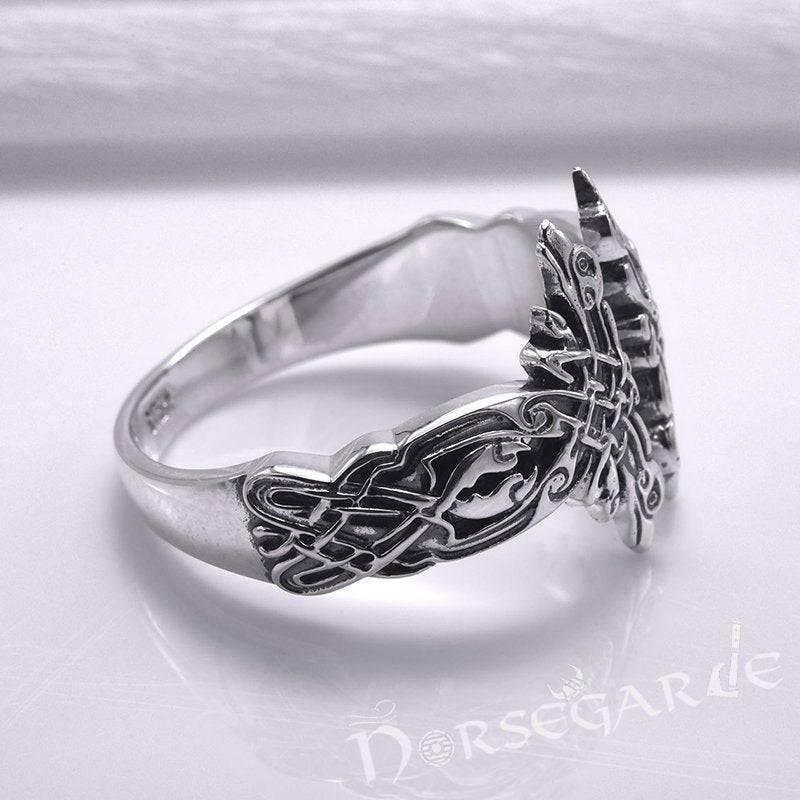 Handcrafted Perched Ravens Band - Sterling Silver - Norsegarde