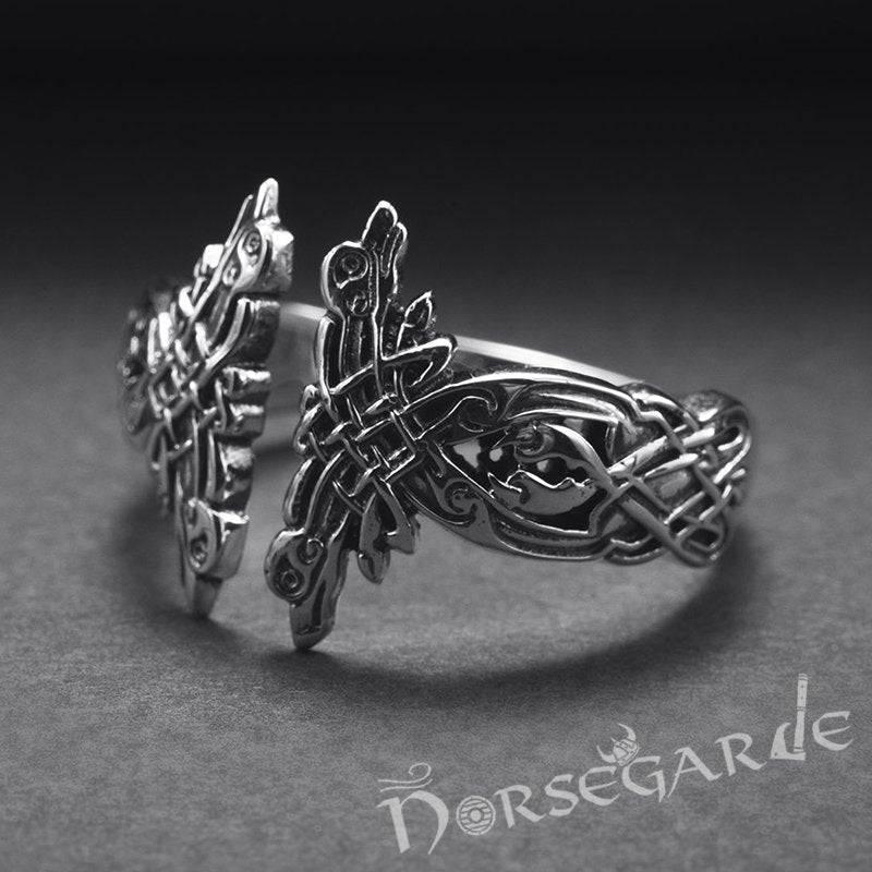 Handcrafted Perched Ravens Band - Sterling Silver - Norsegarde