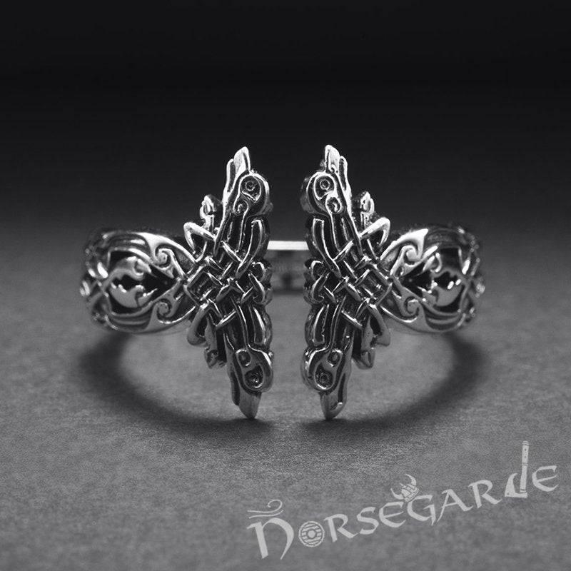 Handcrafted Perched Ravens Band - Sterling Silver - Norsegarde