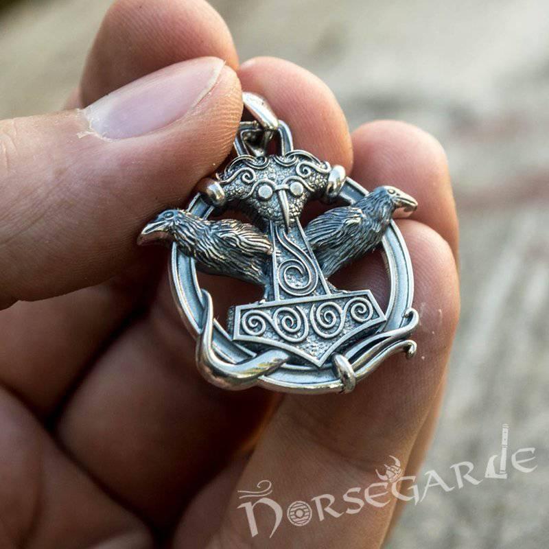 Handcrafted Perched Ravens Scania Mjölnir - Sterling Silver - Norsegarde