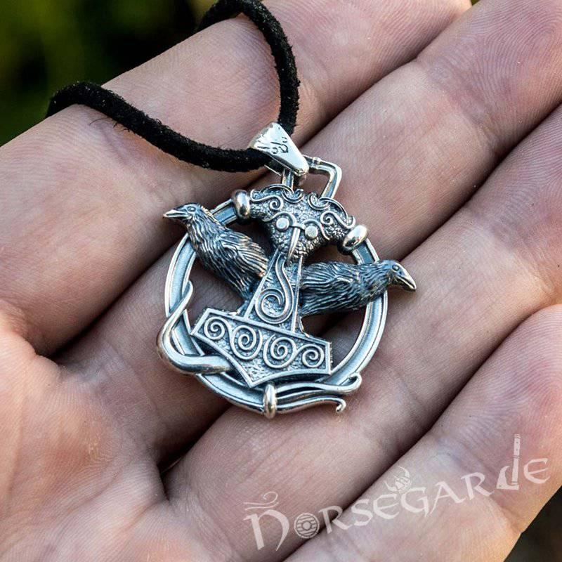 Handcrafted Perched Ravens Scania Mjölnir - Sterling Silver - Norsegarde