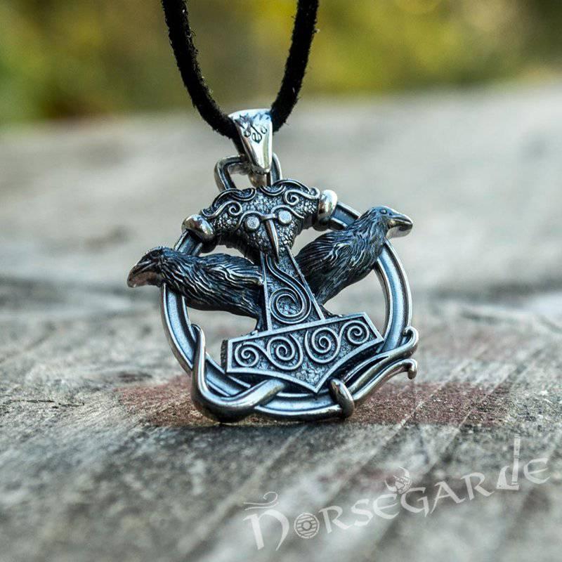 Handcrafted Perched Ravens Scania Mjölnir - Sterling Silver - Norsegarde