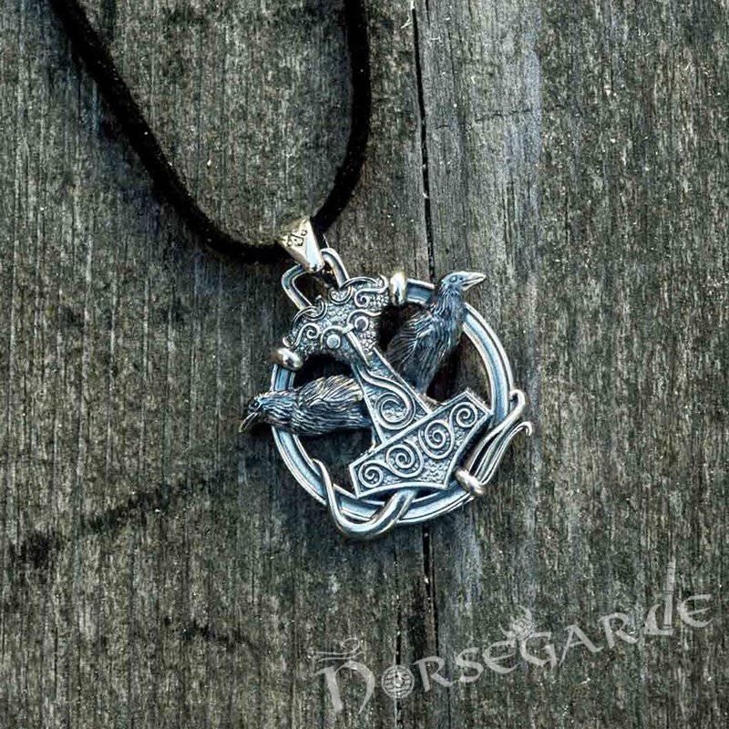 Handcrafted Perched Ravens Scania Mjölnir - Sterling Silver - Norsegarde