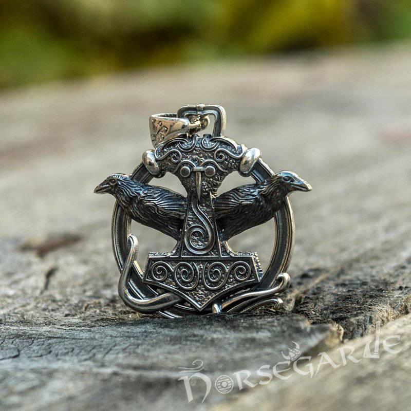Handcrafted Perched Ravens Scania Mjölnir - Sterling Silver - Norsegarde