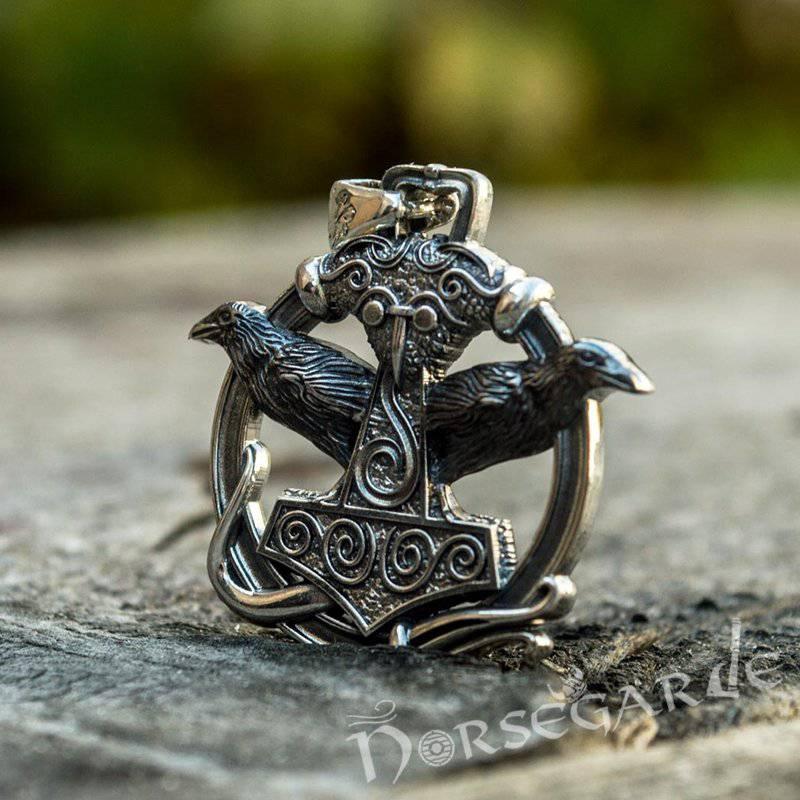 Handcrafted Perched Ravens Scania Mjölnir - Sterling Silver - Norsegarde