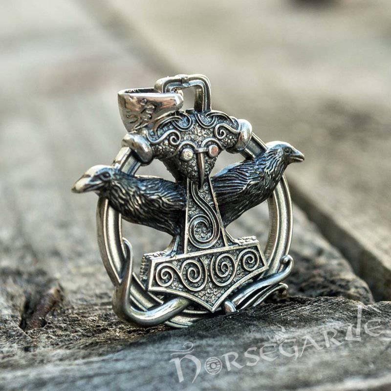 Handcrafted Perched Ravens Scania Mjölnir - Sterling Silver - Norsegarde