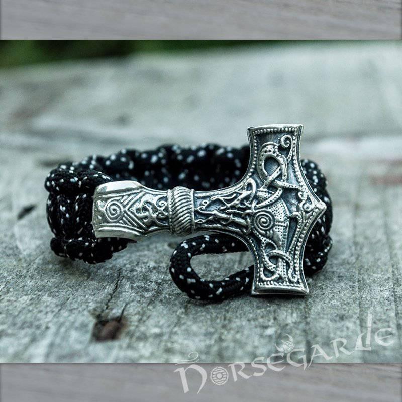 Handcrafted Polka Paracord Bracelet with Large Mjölnir - Sterling Silver - Norsegarde