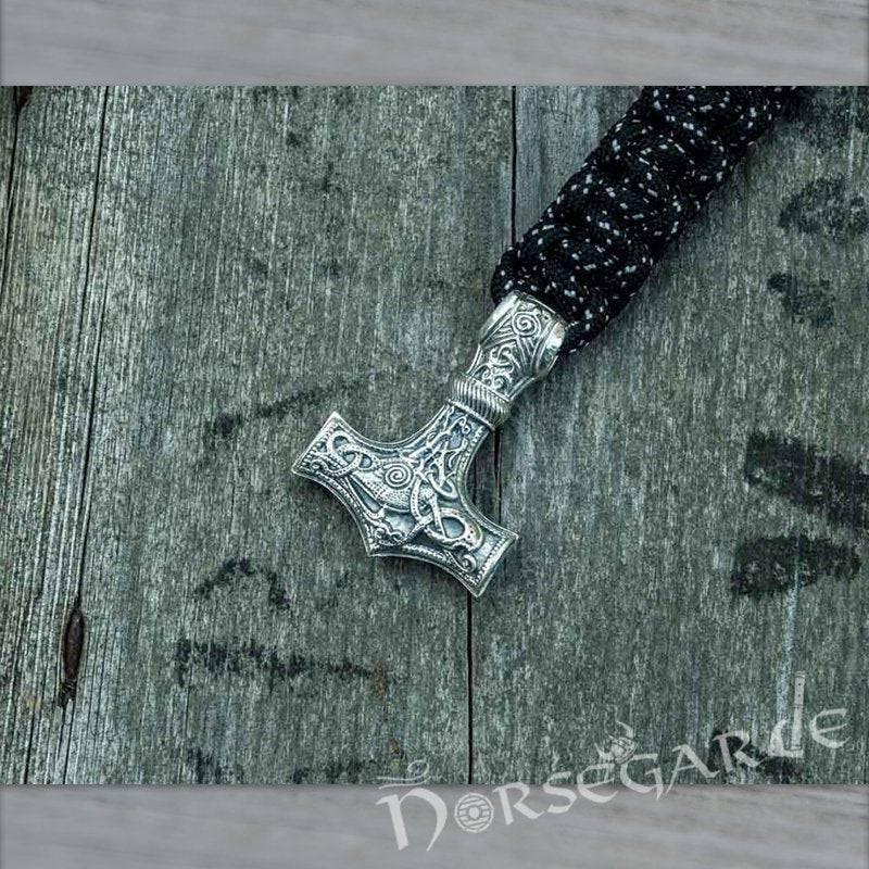 Handcrafted Polka Paracord Bracelet with Large Mjölnir - Sterling Silver - Norsegarde