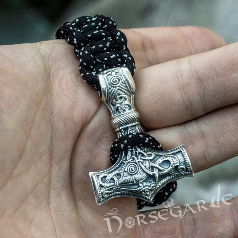 Handcrafted Polka Paracord Bracelet with Large Mjölnir - Sterling Silver - Norsegarde
