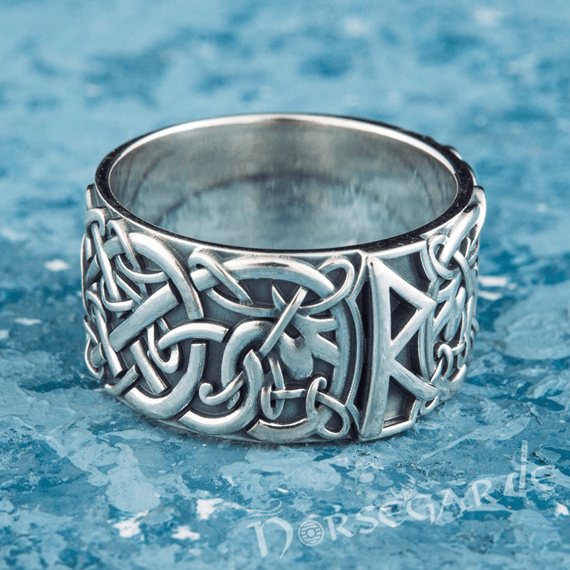 Handcrafted Raido Rune Urnes Ornament Band - Sterling Silver - Norsegarde