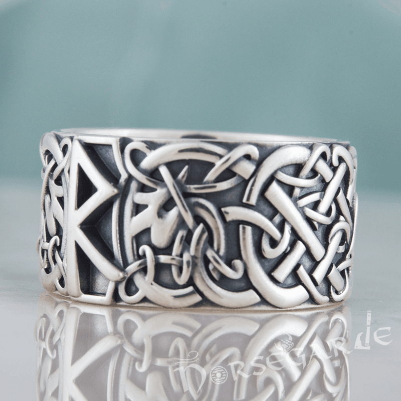 Handcrafted Raido Rune Urnes Ornament Band - Sterling Silver - Norsegarde