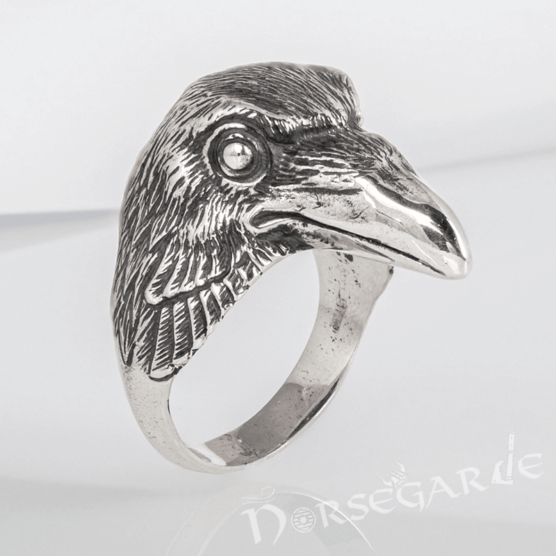 Handcrafted Raven Head Ring Sterling Silver