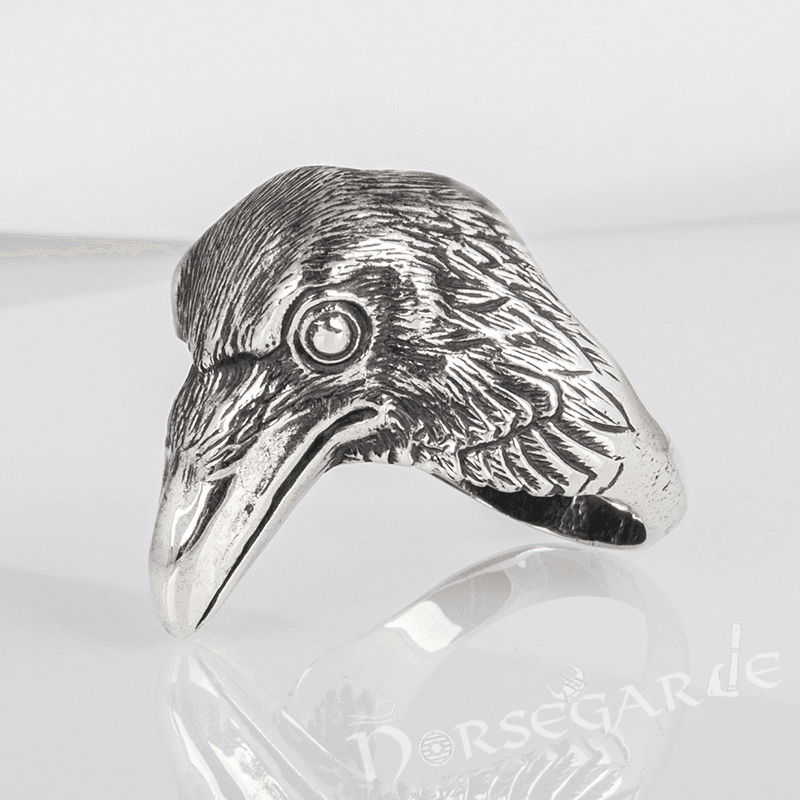 Handcrafted Raven Head Ring - Sterling Silver - Norsegarde
