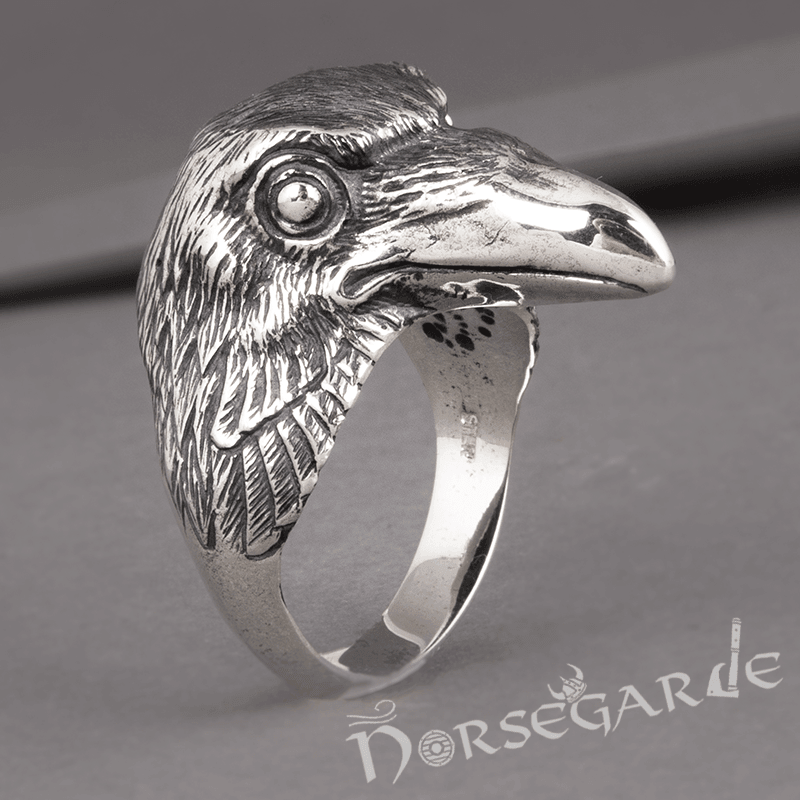 Handcrafted Raven Head Ring - Sterling Silver - Norsegarde