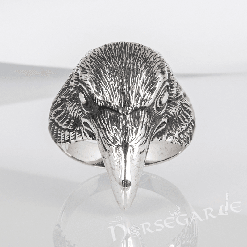 Handcrafted Raven Head Ring - Sterling Silver - Norsegarde