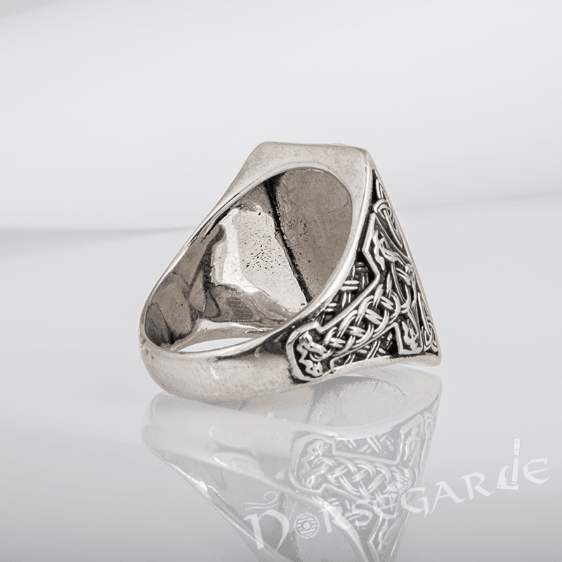 Handcrafted Raven's Foresight Signet Ring - Sterling Silver - Norsegarde