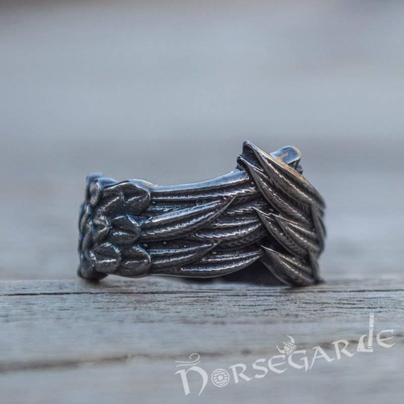 Handcrafted Raven Wing Ring - Ruthenium Plated Sterling Silver - Norsegarde